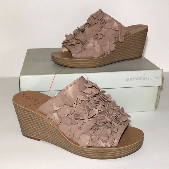 Sole Society Poppi Leather Floral Wedges Sandals - Picture 1 of 8
